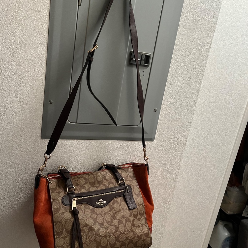 Coach Kleo Carryall jacquard logo suede purse handbag - Picture 5 of 16